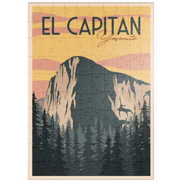 Darstellung des Puzzle Motivs puzzleplate El Capitan im Yosemite National-Park, USA, Art Deco style Vintage Poster, Illustration 100 Puzzle