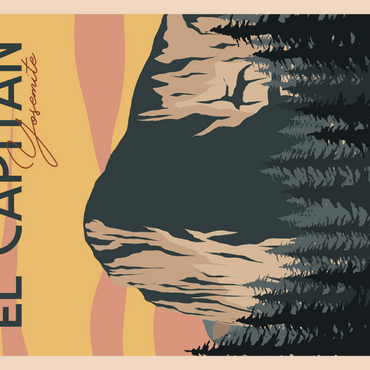 Darstellung des Puzzle Motivs El Capitan im Yosemite National-Park, USA, Art Deco style Vintage Poster, Illustration 100 Puzzle 3D Modell