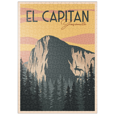 Darstellung des Puzzle Motivs puzzleplate El Capitan im Yosemite National-Park, USA, Art Deco style Vintage Poster, Illustration 500 Puzzle