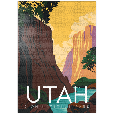 Darstellung des Puzzle Motivs puzzleplate Zion National Park Utah, USA, Art Deco style Vintage Poster, Illustration 1000 Puzzle