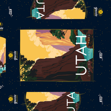 Darstellung des Puzzle Motivs Zion National Park Utah, USA, Art Deco style Vintage Poster, Illustration 1000 Puzzle Schachtel 3D Modell