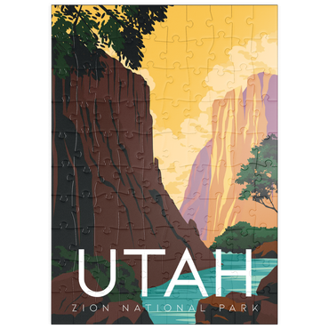 Darstellung des Puzzle Motivs puzzleplate Zion National Park Utah, USA, Art Deco style Vintage Poster, Illustration 100 Puzzle