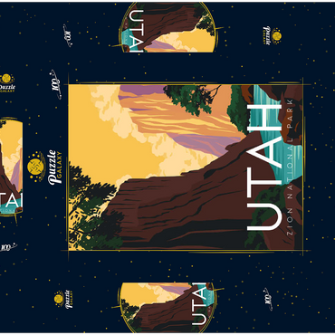 Darstellung des Puzzle Motivs Zion National Park Utah, USA, Art Deco style Vintage Poster, Illustration 100 Puzzle Schachtel 3D Modell
