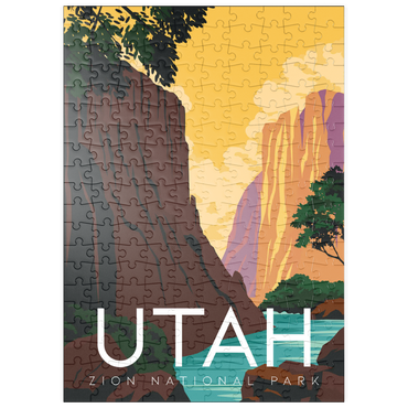 Darstellung des Puzzle Motivs puzzleplate Zion National Park Utah, USA, Art Deco style Vintage Poster, Illustration 200 Puzzle