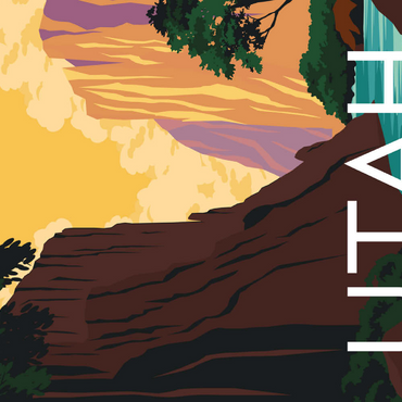 Darstellung des Puzzle Motivs Zion National Park Utah, USA, Art Deco style Vintage Poster, Illustration 200 Puzzle 3D Modell