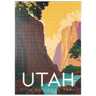 Darstellung des Puzzle Motivs puzzleplate Zion National Park Utah, USA, Art Deco style Vintage Poster, Illustration 500 Puzzle