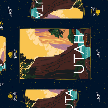 Darstellung des Puzzle Motivs Zion National Park Utah, USA, Art Deco style Vintage Poster, Illustration 500 Puzzle Schachtel 3D Modell