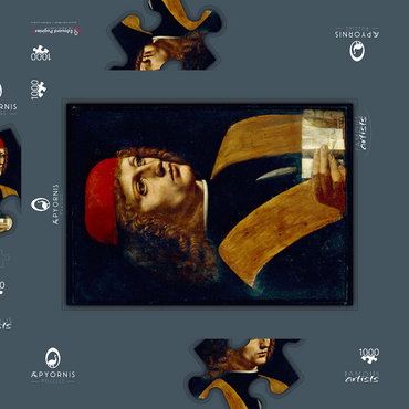 Darstellung des Puzzle Motivs Bildnis eines jungen Mannes 1000 Puzzle Schachtel 3D Modell