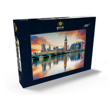 Darstellung des Puzzle Motivs Big Ben und Parlamentsgebäude, London, England 1000 Puzzle Schachtel Ansicht2