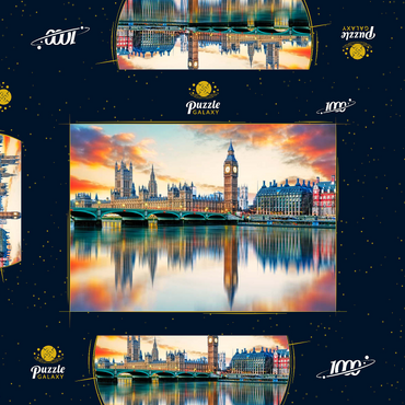 Darstellung des Puzzle Motivs Big Ben und Parlamentsgebäude, London, England 1000 Puzzle Schachtel 3D Modell