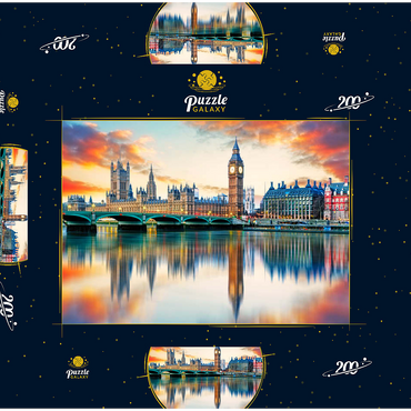 Darstellung des Puzzle Motivs Big Ben und Parlamentsgebäude, London, England 200 Puzzle Schachtel 3D Modell
