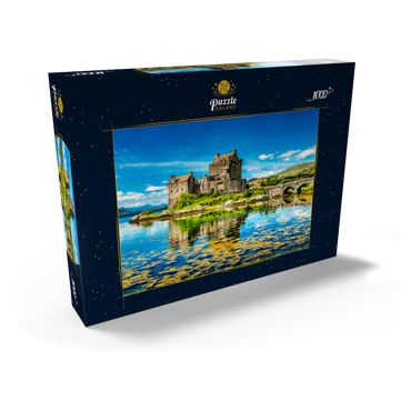 Darstellung des Puzzle Motivs Eilean Donan Castle an einem warmen Sommertag - Dornie, Schottland 1000 Puzzle Schachtel Ansicht2