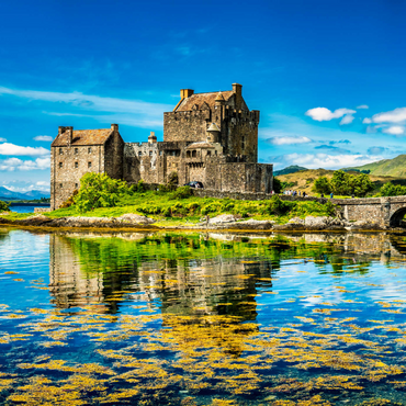 Darstellung des Puzzle Motivs Eilean Donan Castle an einem warmen Sommertag - Dornie, Schottland 1000 Puzzle 3D Modell