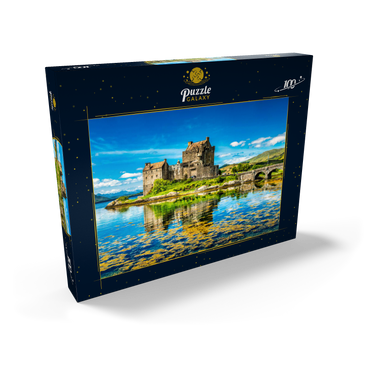 Darstellung des Puzzle Motivs Eilean Donan Castle an einem warmen Sommertag - Dornie, Schottland 100 Puzzle Schachtel Ansicht2