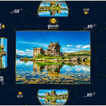 Darstellung des Puzzle Motivs Eilean Donan Castle an einem warmen Sommertag - Dornie, Schottland 100 Puzzle Schachtel 3D Modell