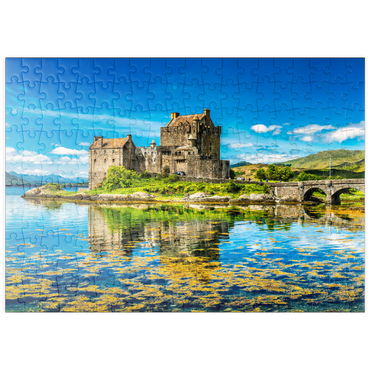 Darstellung des Puzzle Motivs puzzleplate Eilean Donan Castle an einem warmen Sommertag - Dornie, Schottland 200 Puzzle