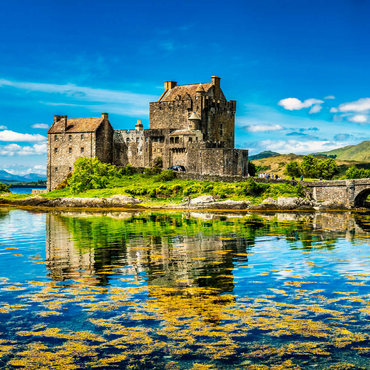 Darstellung des Puzzle Motivs Eilean Donan Castle an einem warmen Sommertag - Dornie, Schottland 200 Puzzle 3D Modell
