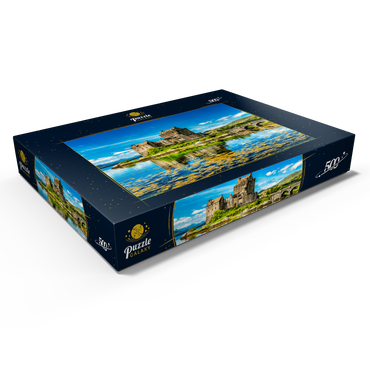 Darstellung des Puzzle Motivs Eilean Donan Castle an einem warmen Sommertag - Dornie, Schottland 500 Puzzle Schachtel Ansicht1