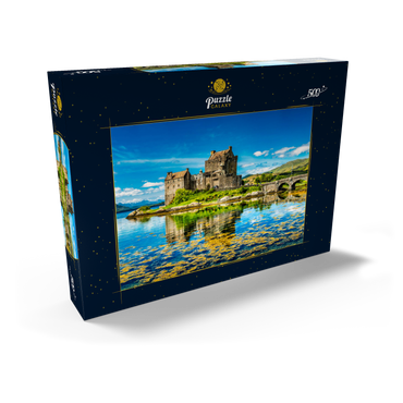 Darstellung des Puzzle Motivs Eilean Donan Castle an einem warmen Sommertag - Dornie, Schottland 500 Puzzle Schachtel Ansicht2