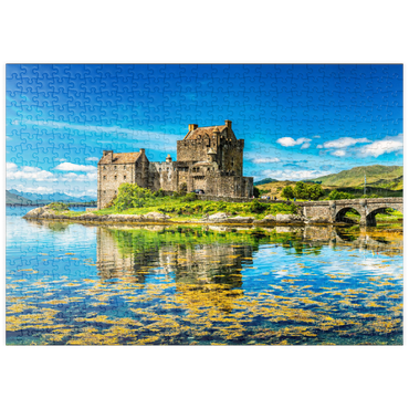 Darstellung des Puzzle Motivs puzzleplate Eilean Donan Castle an einem warmen Sommertag - Dornie, Schottland 500 Puzzle