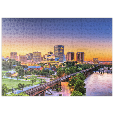 Darstellung des Puzzle Motivs puzzleplate Richmond, Virginia, USA, Skyline der Innenstadt am Fluss in der Dämmerung 500 Puzzle