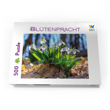 Darstellung des Puzzle Motivs Schneeglöckchen (Galanthus nivalis), Frühlingsblumen im Wald 500 Puzzle Schachtel Ansicht3