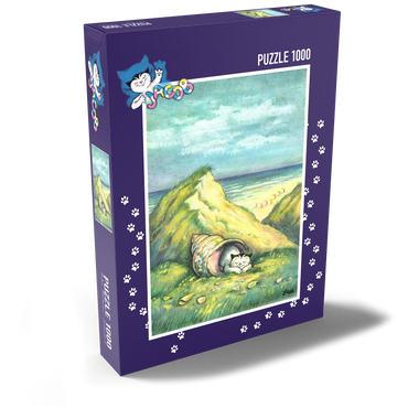 Darstellung des Puzzle Motivs Kater Jacob - Lieber Kuscheln als Muscheln! 1000 Puzzle Schachtel Ansicht2