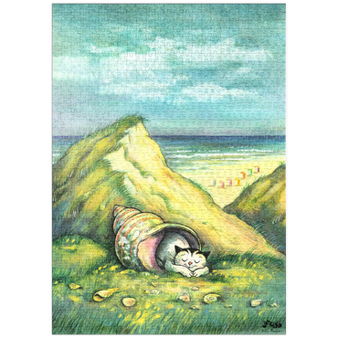 Darstellung des Puzzle Motivs puzzleplate Kater Jacob - Lieber Kuscheln als Muscheln! 1000 Puzzle