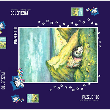 Darstellung des Puzzle Motivs Kater Jacob - Lieber Kuscheln als Muscheln! 100 Puzzle Schachtel 3D Modell
