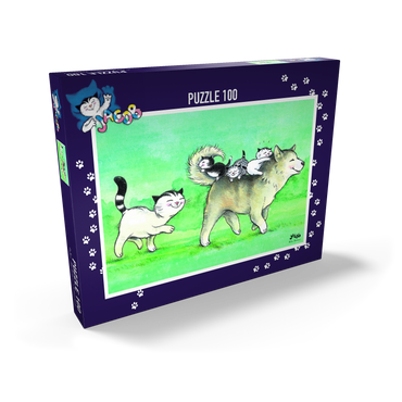Darstellung des Puzzle Motivs Kater Jacob - Auf den Hund gekommen 100 Puzzle Schachtel Ansicht2