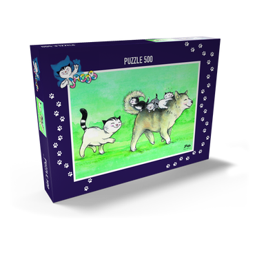Darstellung des Puzzle Motivs Kater Jacob - Auf den Hund gekommen 500 Puzzle Schachtel Ansicht2