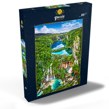 Darstellung des Puzzle Motivs Plitvice, Kroatien - Panoramablick auf die wunderschönen Wasserfälle der Plitvicer Seen 100 Puzzle Schachtel Ansicht2