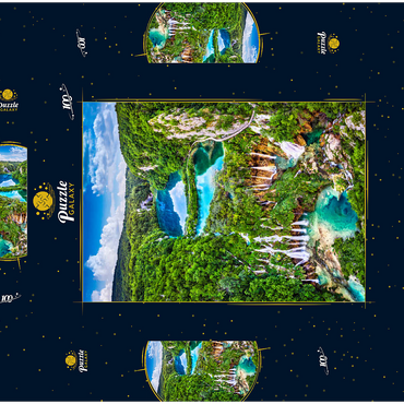 Darstellung des Puzzle Motivs Plitvice, Kroatien - Panoramablick auf die wunderschönen Wasserfälle der Plitvicer Seen 100 Puzzle Schachtel 3D Modell