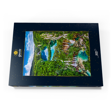 Darstellung des Puzzle Motivs Plitvice, Kroatien - Panoramablick auf die wunderschönen Wasserfälle der Plitvicer Seen 500 Puzzle Schachtel Ansicht3