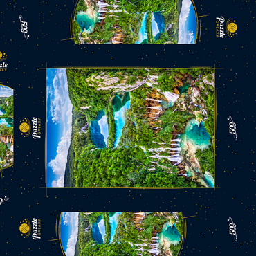Darstellung des Puzzle Motivs Plitvice, Kroatien - Panoramablick auf die wunderschönen Wasserfälle der Plitvicer Seen 500 Puzzle Schachtel 3D Modell