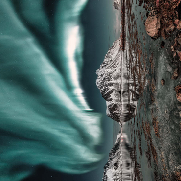 Darstellung des Puzzle Motivs Nordlicht, Aurora borealis über erstaunlicher Landschaft in Lofoten, Norwegen 500 Puzzle 3D Modell