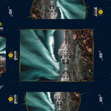 Darstellung des Puzzle Motivs Nordlicht, Aurora borealis über erstaunlicher Landschaft in Lofoten, Norwegen 500 Puzzle Schachtel 3D Modell