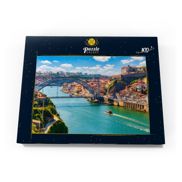 Darstellung des Puzzle Motivs Malerischer, farbenfroher Blick auf die Altstadt von Porto, Portugal 100 Puzzle Schachtel Ansicht3