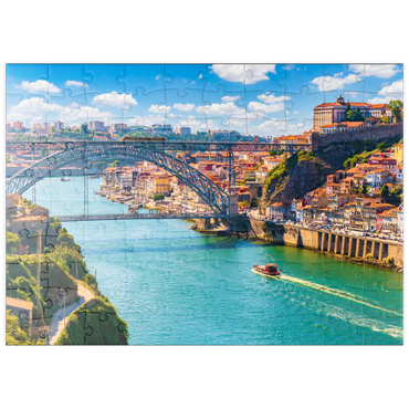 Darstellung des Puzzle Motivs puzzleplate Malerischer, farbenfroher Blick auf die Altstadt von Porto, Portugal 100 Puzzle