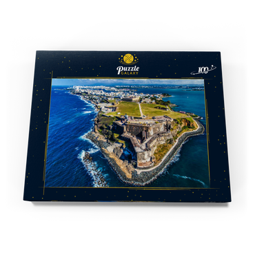 Darstellung des Puzzle Motivs Luftaufnahme des Castillo San Felipe del Morro in Old San Juan, Puerto Rico 100 Puzzle Schachtel Ansicht3