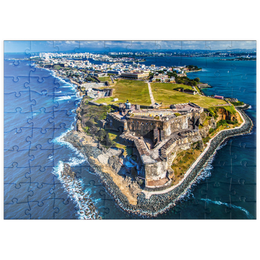 Darstellung des Puzzle Motivs puzzleplate Luftaufnahme des Castillo San Felipe del Morro in Old San Juan, Puerto Rico 100 Puzzle