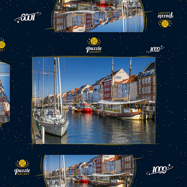 Darstellung des Puzzle Motivs Boote am Stichkanal Nyhavn im Stadtteil Frederiksstaden 1000 Puzzle Schachtel 3D Modell