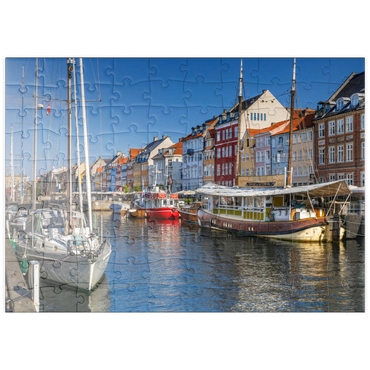 Darstellung des Puzzle Motivs puzzleplate Boote am Stichkanal Nyhavn im Stadtteil Frederiksstaden 100 Puzzle
