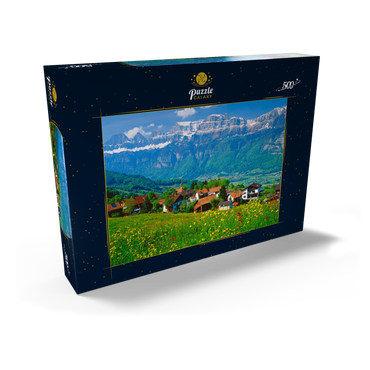 Darstellung des Puzzle Motivs Kleinberg bei Flums gegen Churfirsten, Kanton St. Gallen, Schweiz 500 Puzzle Schachtel Ansicht2