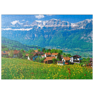 Darstellung des Puzzle Motivs puzzleplate Kleinberg bei Flums gegen Churfirsten, Kanton St. Gallen, Schweiz 500 Puzzle