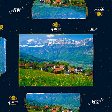 Darstellung des Puzzle Motivs Kleinberg bei Flums gegen Churfirsten, Kanton St. Gallen, Schweiz 500 Puzzle Schachtel 3D Modell