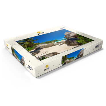 Darstellung des Puzzle Motivs Granitfelsen am Carana Beach in der Carana Bay, Nordspitze der Insel Mahe, Seychellen 200 Puzzle Schachtel Ansicht1