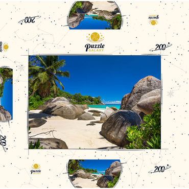 Darstellung des Puzzle Motivs Granitfelsen am Carana Beach in der Carana Bay, Nordspitze der Insel Mahe, Seychellen 200 Puzzle Schachtel 3D Modell