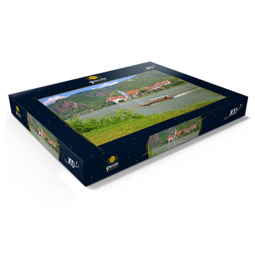 Darstellung des Puzzle Motivs Personenfähre auf der Donau bei Rossatz-Arnsdorf mit Blick nach Dürnstein - Österreich 100 Puzzle Schachtel Ansicht1