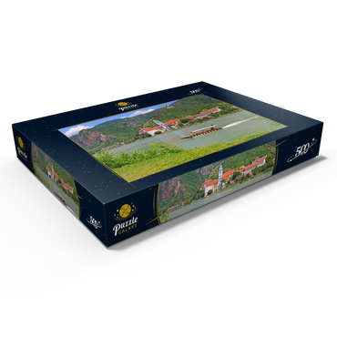 Darstellung des Puzzle Motivs Personenfähre auf der Donau bei Rossatz-Arnsdorf mit Blick nach Dürnstein - Österreich 500 Puzzle Schachtel Ansicht1